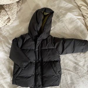 Zara baby black puffy coat with olive fleece lining